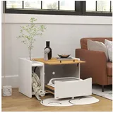 furnicato Katzen-Wandregal Katzenklo Schrank Eiche+Weiß 78B x 50T x 51H cm, Eiche, Beistelltisch mit Streuauffangmatte und ausziehbarer Streuschublade braun