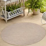Carpetsale24 Outdoor Teppich Rund 160 cm Beige Bordüre Design Flachgewebe Wetterfest Waschbar für Wohnzimmer Schlafzimmer Esszimmer Balkon Terrasse Garten