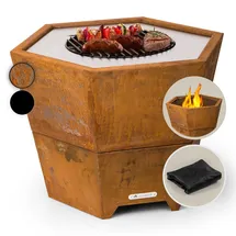 Blumfeldt Feuerschale Mit Grillrost, Outdoor Stahl-feuerschale Groß Für Balkon & Camping, Mobile Feuerschale 60 Cm, Feuerschalen Mit Standfuß, Wetterfeste Feuerschale, Sechseckige Feuerstell - Blumfeldt