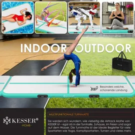 Kesser KESSER® Turnmatte Aufblasbar Airtrack Fitness-Matte Gymnastikmatte inkl. Tragetasche & elektr. Luftpumpe Yogamatte, Tumbling Matten, Trainingsmatte, Turn- & Fitness
