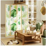Homcom Paravent aus Kiefernholz, mit Palmenblatt-Design (Tragbarer Sichtschutz, 1 St., 4-teilig Raumteiler), für Wohnzimmer, Arbeitszimmer, Naturholz+Grün beige|grün