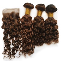 Mila 3 Bundles Colour 4# Mittel Braun Echthaar Tressen Lockig 100% Human Hair Weave Jerry Curl Brazilian Remy Haarverlängerungen und Lace Closure (20"22"24"+16"closure)