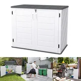 YRHome Mülltonnenboxen Auflagenboxen Auflagenbox Kissenbox 700L Outdoor Aufbewahrungsbox Außenmaße 130x75x100cm Belüftete Gartenbox Holzoptik Lagerbox Wetterfeste Robuste Mit vorgebohrten Löchern Weiß