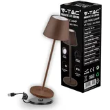 V-Tac Dimmbare LED-Tischlampe Kabellos mit Touch-Bedienung-Wiederaufladbar Braun Lampe für den Innen und Draußen-Außenbereich IP54-Für Hause und Restaurant-4400-mAh-Akku-Warmweiß 3000K-2W, VT-7522