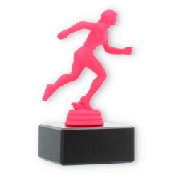 Pokal Kunststofffigur Läuferin pink auf schwarzem Marmorsockel 13,0cm