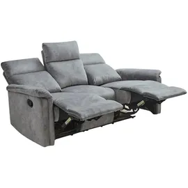luma-home 3-Sitzer-Relaxsofa Couch Liegefunktion Federkernpolsterung Velours Vintage Grau / 15128 - Grau