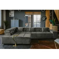 KAWOLA Sofa NEVADA Ecksofa Velvet grau Recamiere links mit motorischem Sitzvorzug