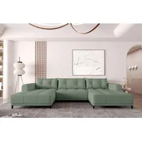 99rooms Massimo Wohnlandschaft Strukturstoff NEVE Salbeigrün mit Schlaffunktion - Grün