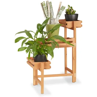 Relaxdays Blumentreppe 3-stöckig, Blumenetagere, beweglich, für Kräuter, Blumentöpfe, Holz Pflanzregal 57 cm hoch, natur