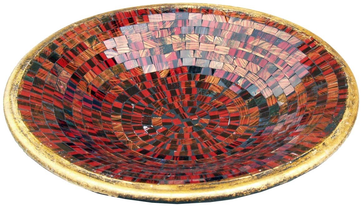 GURU SHOP Runde Mosaikschale, Untersetzer, Dekoschale, Handgearbeitete Keramik & Glas Obst Schale - Design 4, Orange, Größe: Groß (Ø 46 Cm), Schalen