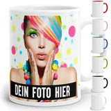 Fototasse selbst individuell gestalten/Personalisiert mit Foto oder Bild Bedrucken/Tasse in verschiedenen Farben aus Keramik (Weiß)