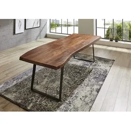 sam möbel gmbh Esstisch Baumkante Akazie nussbaum 300 x 100 schräges U-Gestell schwarz HALMSTAD - Braun