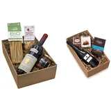 Geschenk-Set "Nudelliebe" Geschenk Korb mit Spaghetti di Semola, Gewürzmischung, Tomatensauce und Primitivo & Präsentkorb „Gaumenfreude“ Italienischer Rotwein Sangiovese