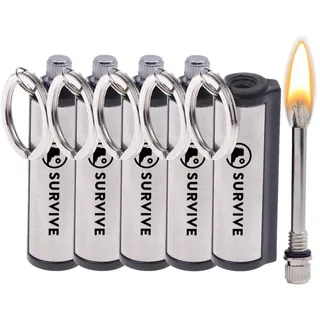 SURVIVE Permanente Streichhölzer, das ewige Feuerzeug, Notfall-Zündzünder-Set, Metall-Schlüsselanhänger, unbegrenzt wasserfester Stab, 5er-Pack