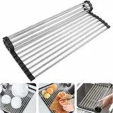 Faltbarer Edelstahl-geschirrkorb – Teleskopischer, Silikonbeschichteter Edelstahl-geschirrkorb Für Obst Und Gemüse, 43 Cm X 35 Cm