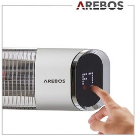 Arebos Infrarot Heizstrahler 2000 W, mit Fernbedienung 2 Heizstufen, 60° Neigung, inkl. Montagematerial, Terrassenheizer, Deckenstrahler, Silber - Silber