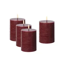 uYuni LED Kerzenset PIA Rustik-Optik 10 cm rot 4 St.