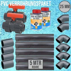 25 mm PVC Klebe Fittings Verrohrungspaket Pool Schwimmbad Schlauch Rohr FEST - 5...