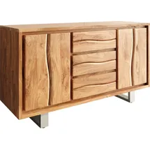 DeLife Sideboard Live-Edge 147 cm Akazie Natur 3 Schübe 2 Türen Sideboards, Baumkantenmöbel, Massivholzmöbel, Massivholz