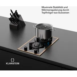 Klarstein Lumiflame Gaskochfeld, 2-Brenner Kupferrahmen & Glasoberfläche, 4,2 kW Leistung, Elektrische Zündung |