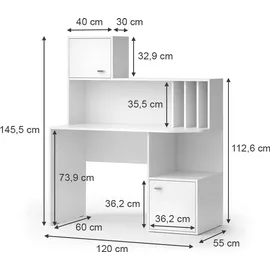 Vicco Schreibtisch Alwin, 115 x 55 cm mit 2 Türen