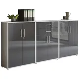 Mid.you Aktenschrank, Grau, Anthrazit Hochglanz, Holzwerkstoff, 5 Fächer, 2 Schubladen, 253.2x113.6x33 cm, Made in Germany, erweiterbar, in verschiedenen Größen erhältlich, abschließbar, Arbeitszimmer, Aktenschränke