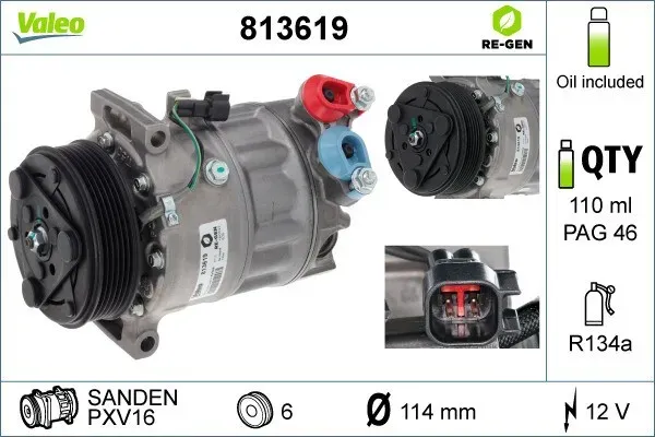 VALEO Kompressor, Klimaanlage AUSTAUSCHTEIL 12V für MAZDA FORD VOLVO 1722070 REAM5N-19D629-AB 36000962 813619