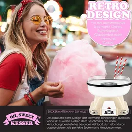 Kesser KESSER® Zuckerwattemaschine Set für dein zuhause - Mit 30x Zuckerwatte Stäbchen & Messlöffel - Retro Cotton Candy Maschine - Zuckerwatte Maschine Creme Weiß