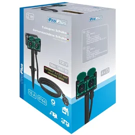 PRO PLUS Gartensteckdose Schuko 4-fach mit Erdspieß 2M 3x2,5mm2