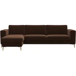 Ecksofa FLEXLUX "Fiore, Sitzaufbau mit hochwertigem Kaltschaum für mehr Sitzkomfort", braun (tobacco), B:262cm H:85cm T:92cm, 100% Polyester, Sofas, breite Armlehnen, L-Form, Füße Alu+ Eiche