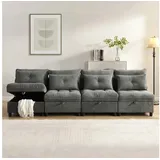 MODFU Schlafsofa 4-Sitzer modulares trennbares Sofaset, Wohnzimmermöbel, mit verstecktem Stauraum, Umzugsfreundlich grau