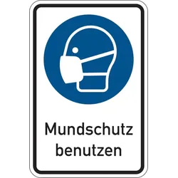 Gebotszeichen, Kombischild, Mundschutz benutzen - 100x150 mm Folie selbstklebend