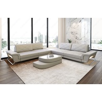 Sofa Dreams Ecksofa Design Leder Eckcouch Sepino L Form Modern Ledersofa, Couch wahlweise mit Multifunktionskonsole beige|bunt|weiß