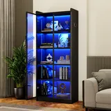 FREDEES Vitrine mit LED Beleuchtung, 5-stöckige Sammlervitrine mit Intelligente Sensorik, Acryl Standvitrine mit Verstellbaren Einlegeböden für Wohnzimmer Büro, Schwarz
