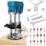 Akku Oberfräse Für Makita 18V, Akku kantenfräse Mit Bürstenloser Motor, Einhandfräse Mit 6 Variable Geschwindigkeite, 18V oberfräsen Akku mit 15 Stück 1/4" Fräser (ohne Akku)