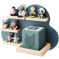 KD Essentials – Tonie-Regal, Display für Lautsprecher und Figuren (Kinderzimmer-Wandregal aus FSC-Holz, hält eine Toniebox und viele Tonies mit Magnethalterungen, schönes Wolkendesign, himmelblau)