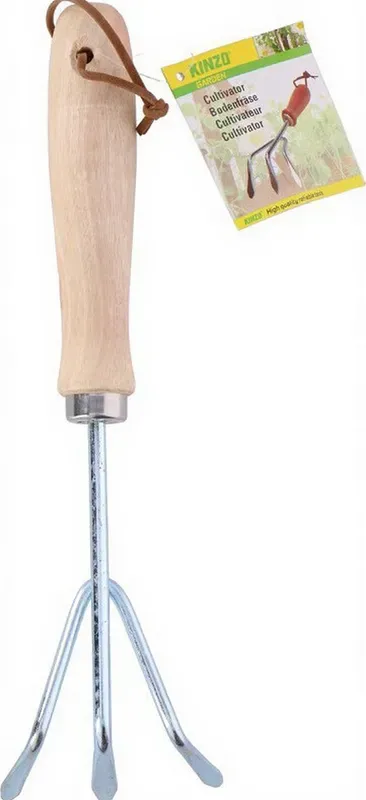 Kinzo Garten Handkultivator Holzgriff Stahl Saatgutpflanzung 26,5*7,8*3,8 cm
