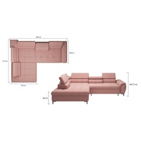 JVmoebel Ecksofa L-Form Sofa Couch Design Polster Schlafsofa Textil Bettfunktion Textil, Mit Bettfunktion rosa