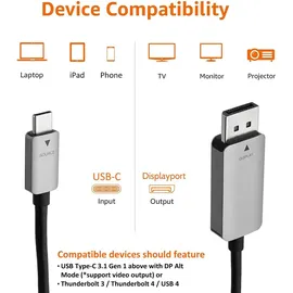 Amazon Basics USB-C-auf-DisplayPort-Kabel, Aluminium, 1.8 m, Grau
