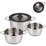 Master Pro MasterPro Foodies | Topfset | 4-Teiliges Set mit 16, 20 und 24 cm Töpfen und Glasdeckel | Aus Edelstahl | Kochtopf Set | Geeignet für Alle Herdarten