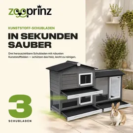 zooprinz Kleintierstall Rudy mit Auslauf 145 x 50 x 94 cm Grau