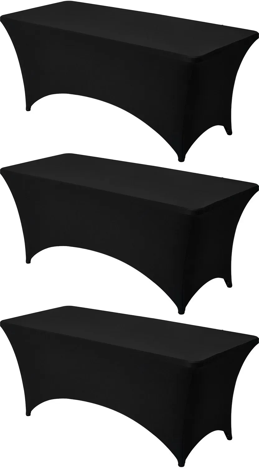 VEVOR 3 x Stretch Spandex Tischdecke Tischwäsche (rechteckig) geeignet für 1829 mm Tische, waschbarer knitterfreier Tischdeckenschutz, Tischtuch für Partys Hochzeiten Bankette Festivals, Schwarz