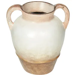 Dekovase Skulptur BANTING handgefertigt Terrakotta 36 cm Helles Beige