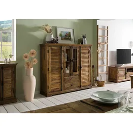 MASSIVMOEBEL24.DE Highboard 160 x 140 x 45 cm Dunkelbraun geölt