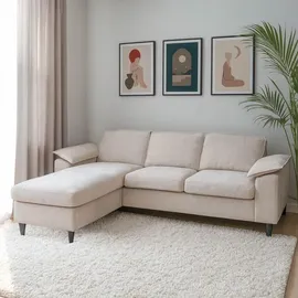 Mendler Sofa-Garnitur HWC-O71, Couch Ecksofa L-Form, Liegefläche links/rechts, Stoff (320 g/m2) Holz 84x229x140cm ~ beige