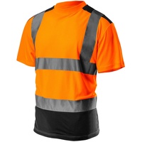 NEO TOOLS Profi Warnschutz T-Shirt Kurzarm Arbeitsshirt Arbeits warnshirt reflektierende Zonen Warnshirt Arbeitshemd orange oder gelb S-XXL (orange, S)