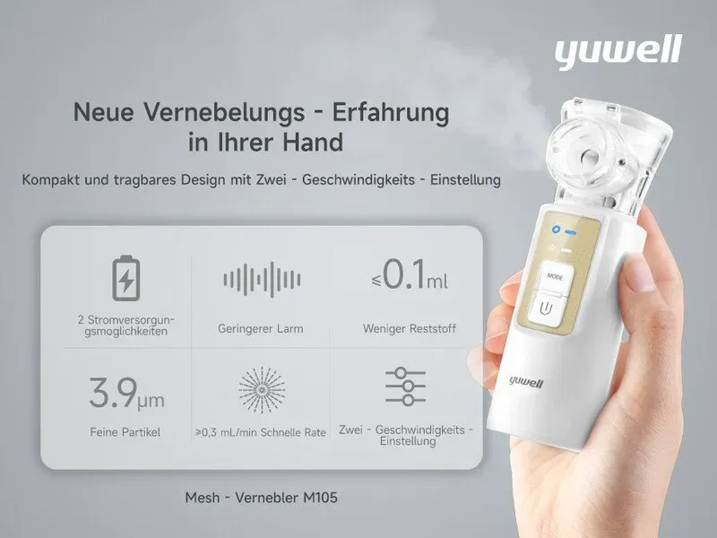 yuwell Inhalationsgerät, Ultra Leise Inhaliergeräte für Erwachsene, Kinder, Leicht & Effektiv Inhalator Vernebler Ideal für Reisen und zu Hause, Erzeugt Ultrafeine Partikel (M105T)