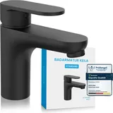 Bächlein Badarmatur Keila in klassischem Design, Einhebelmischer mit langlebiger Keramikkartusche und Montage-Set, Bad Wasserhahn Matt Schwarz - klassisch