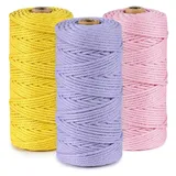 Makramee Garn 3er Set,ilauke Weiche Baumwollgarn Baumwollschnur Makramee 3mm für DIY Projekte - 3 x 100m Baumwolle Baumwollkordel zum Makramee Wandbehang, Traumfänger, Blumenampel,Lila+Rosa+Gelb