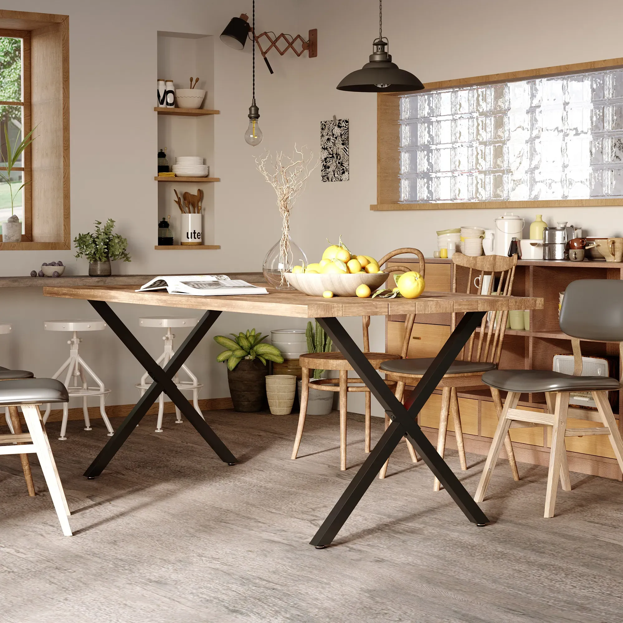HOMCOM Set mit 2 Tischbeinen aus X-förmigem Stahl - 70L x 8B x 72H cm - Industriedesign   Aosom
